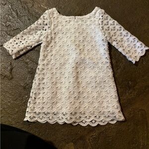Oshkosh Girl's Dress White crochet Lace Lined Swing Dress 3/4 Sleeve